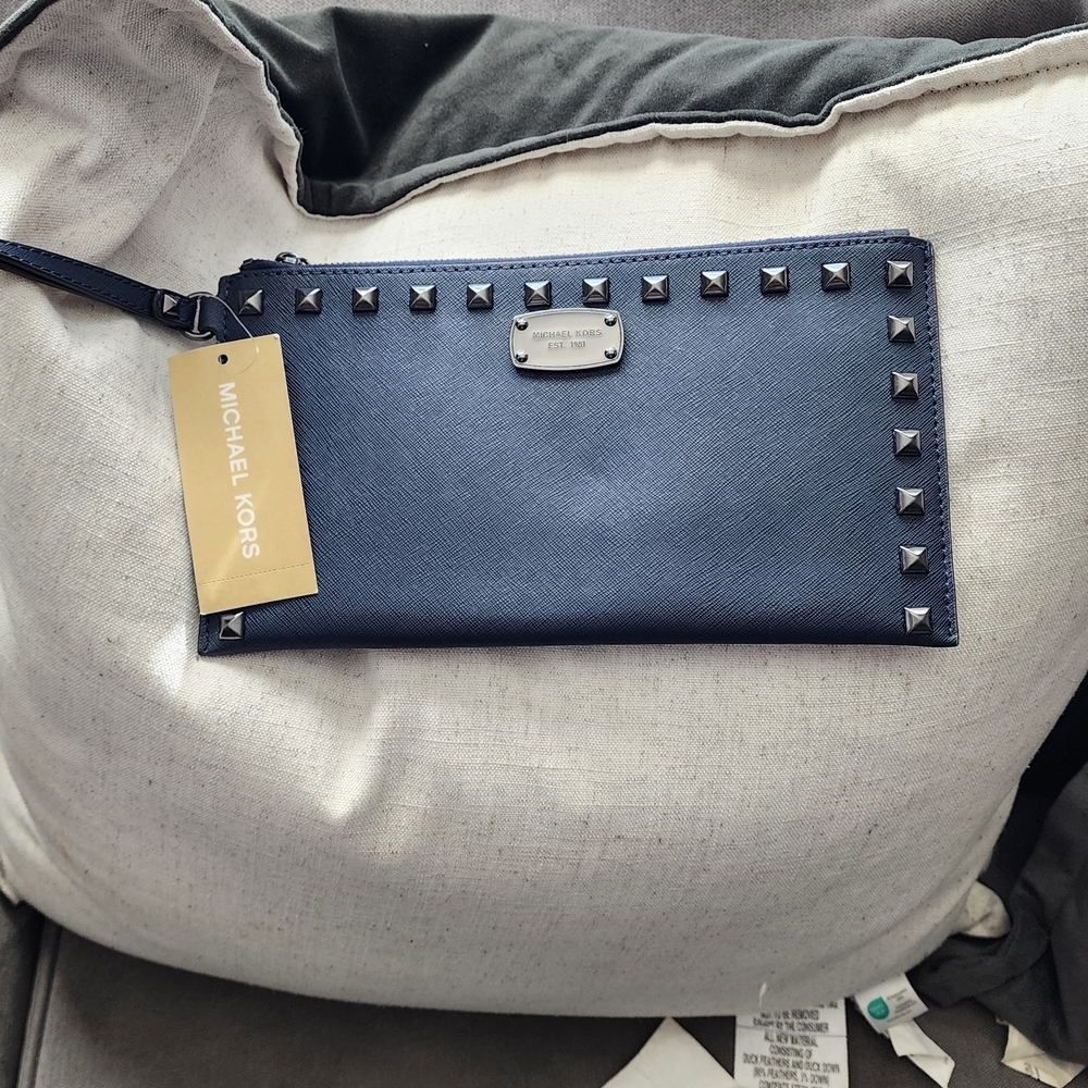 MICHAEL Michael Kors Navy Saffiano Studded Wristlet